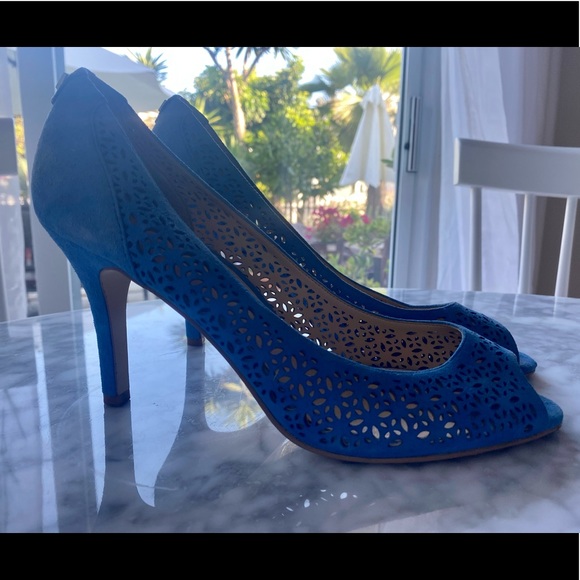 BLUE SUEDE Cutout Peep Toe Heels by Ivanka Trump - Picture 2 of 5